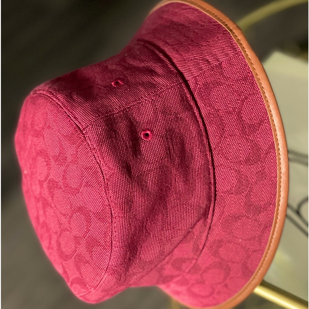 Burgundy And Tan Brim Coach Bucket Hat
